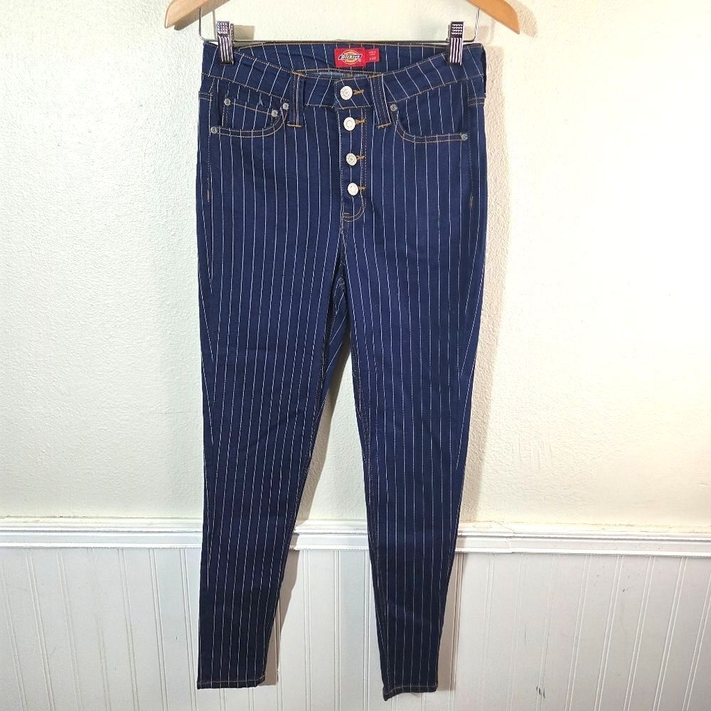 Women’s Dickies High Rise Blue Striped Jeans Button Fly Workwear Size 26